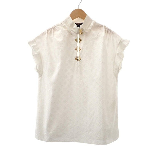 Louis Vuitton Monogram Ruffle Blouse Sleeveless Cotton White Gold 34