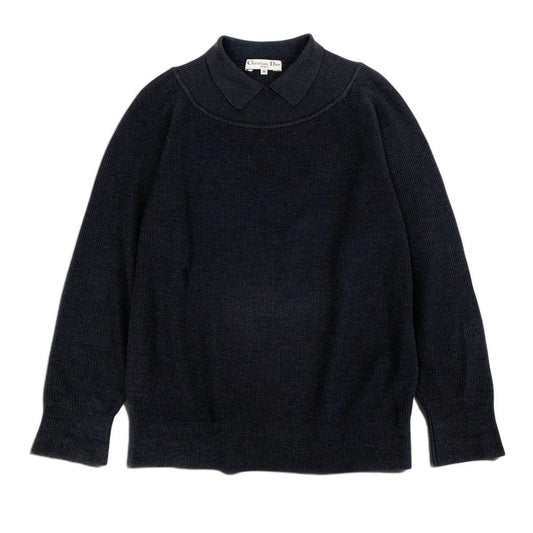 Dior Ii3 Sport Collared Knit Sweater Logo Embroidery Black Wool Silk