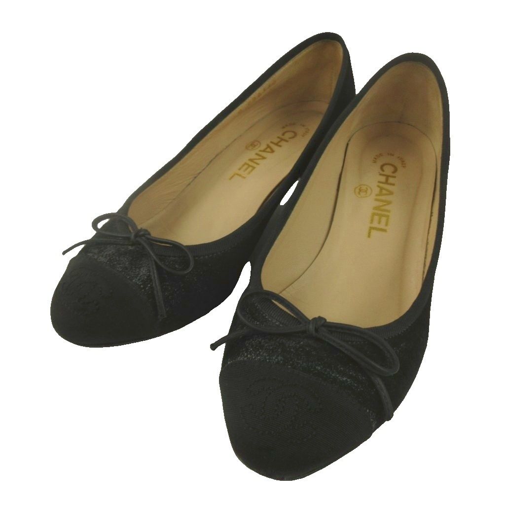 Chanel CC Logo Ballerina Pumps Black Heels Shoes