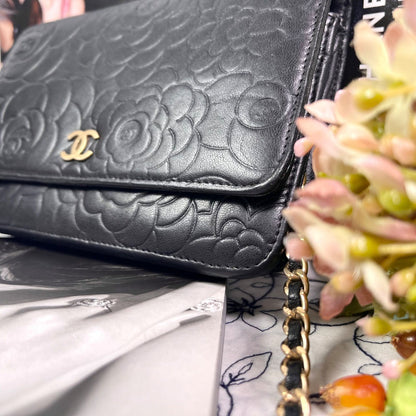 Chanel Chain Wallet Camellia Black Shoulder Bag — view 5