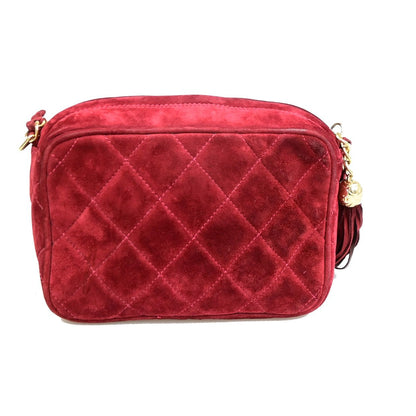 Chanel Quilted Fringe Chain Shoulder Bag Wine Red Suede Leather — view 3