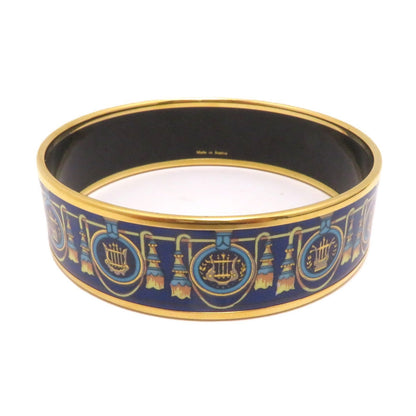 Hermes Enamel GM Blue Gold Bangle Bracelet
