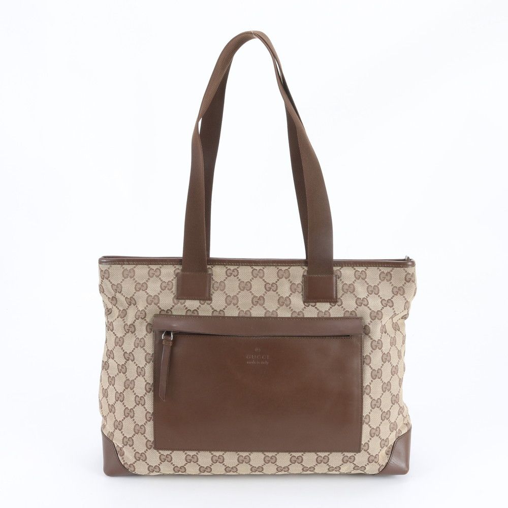 Gucci GG Canvas Leather Tote Shoulder Hand Brown