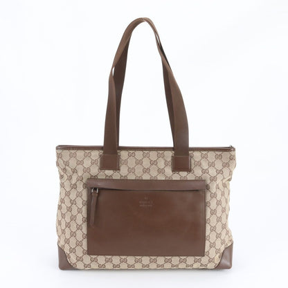 Gucci GG Canvas Leather Tote Shoulder Hand Brown