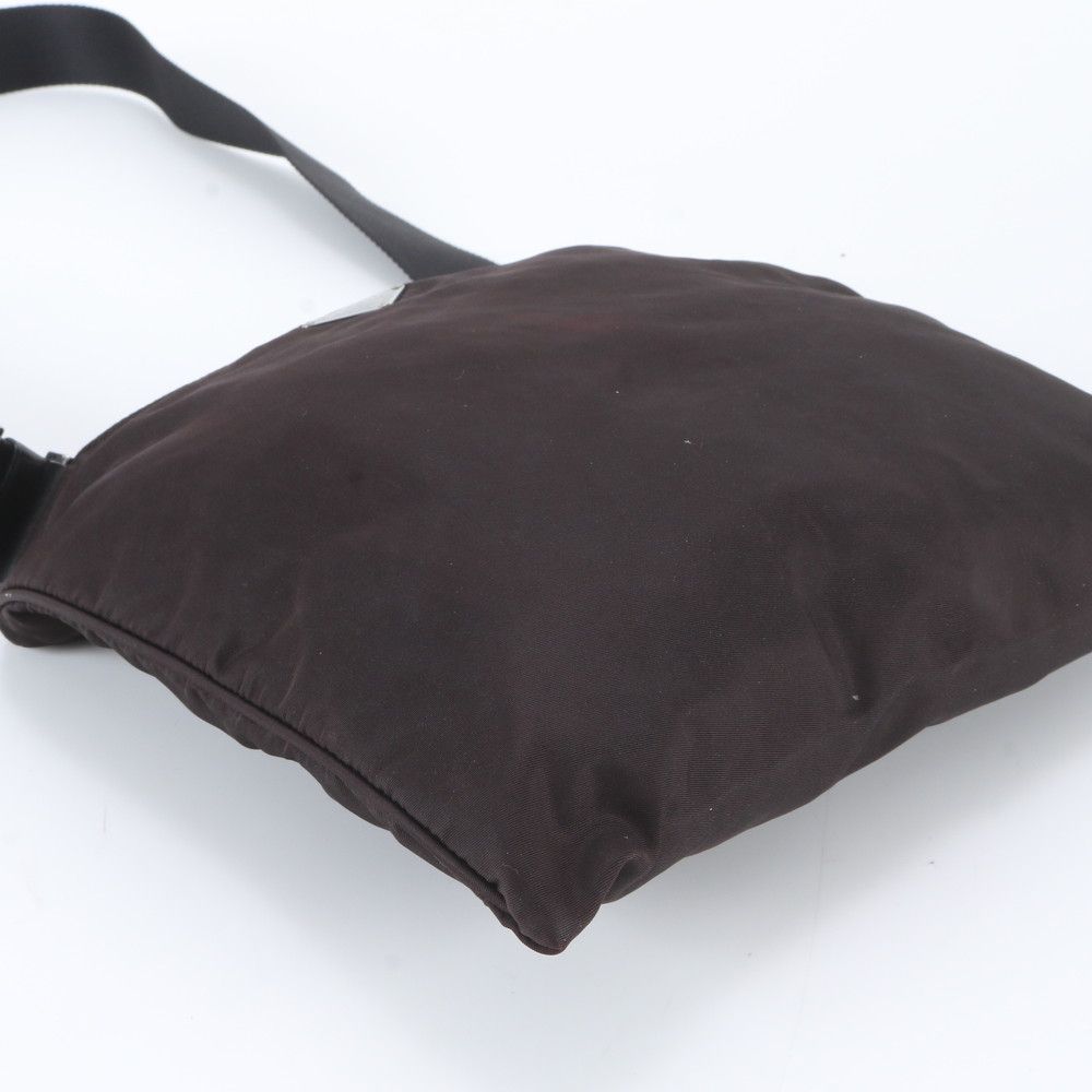 Prada White Tag Tessuto Nylon Triangle Logo Leather Shoulder Bag Crossbody Brown — view 5