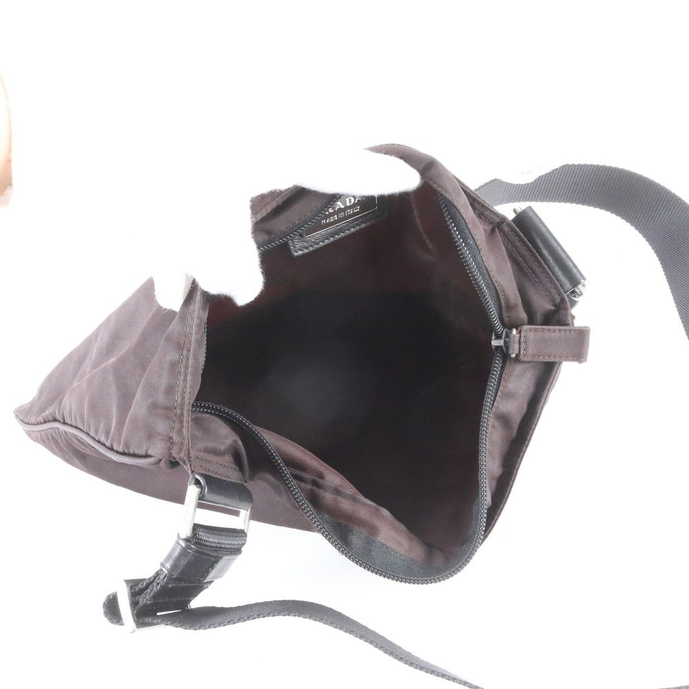 Prada White Tag Tessuto Nylon Triangle Logo Leather Shoulder Bag Crossbody Brown — view 7