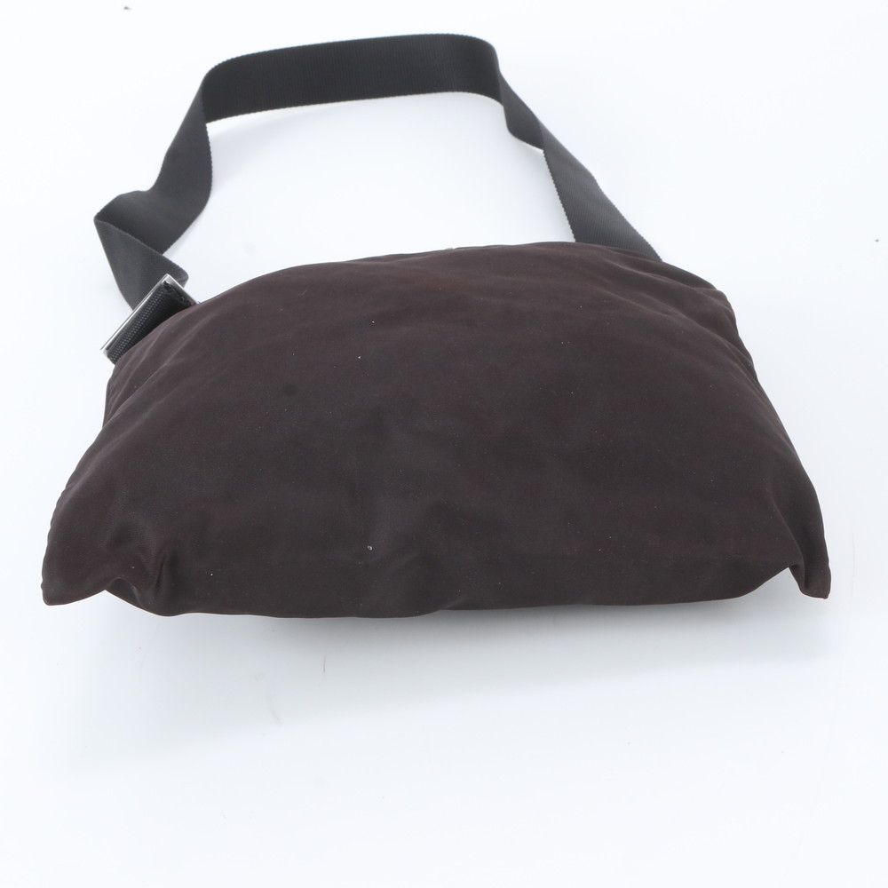 Prada White Tag Tessuto Nylon Triangle Logo Leather Shoulder Bag Crossbody Brown — view 6