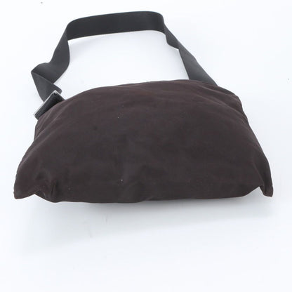 Prada White Tag Tessuto Nylon Triangle Logo Leather Shoulder Bag Crossbody Brown — view 6