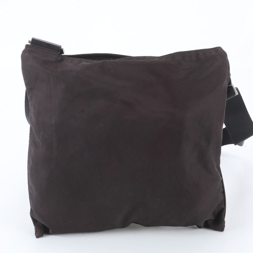 Prada White Tag Tessuto Nylon Triangle Logo Leather Shoulder Bag Crossbody Brown — view 3