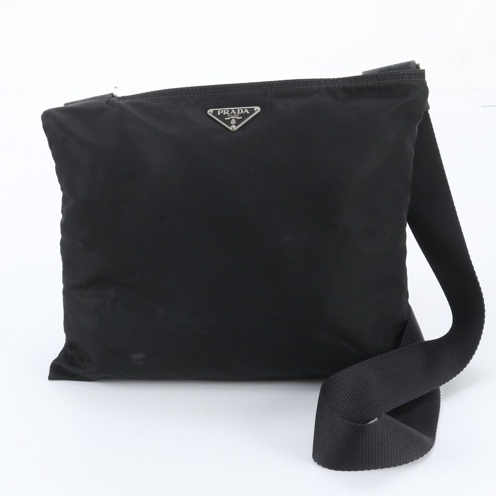 Prada White Tag Tessuto Nylon Triangle Logo Leather Shoulder Bag
