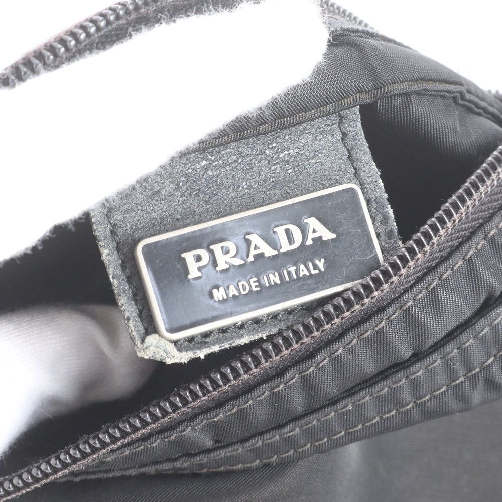 Prada White Tag Tessuto Nylon Triangle Logo Leather Shoulder Bag — view 8