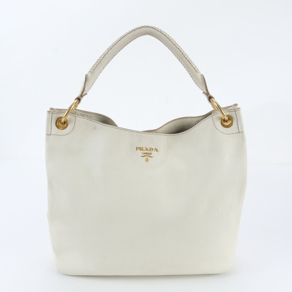 Prada White Tag Vitello Daino Leather Shoulder Bag Tote