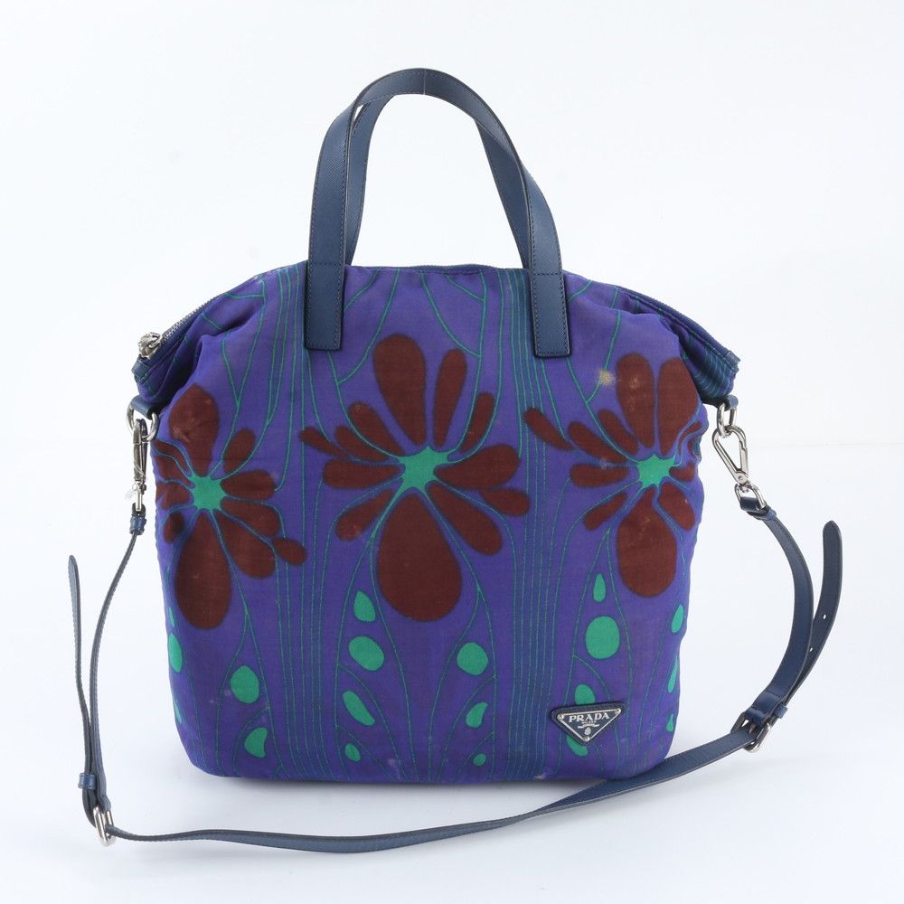 Prada White Tag with Triangle Logo Leather Flower 2-Way Shoulder Bag