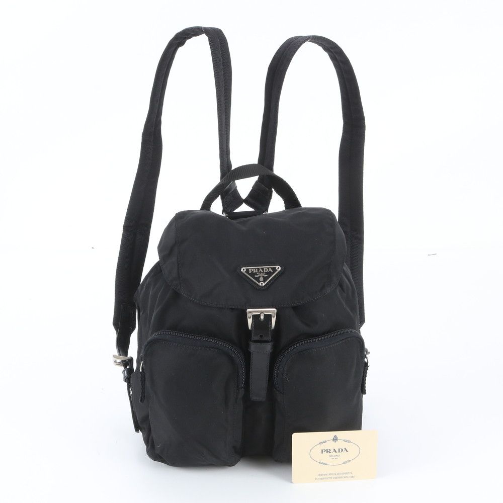 Prada White Tag with Tessuto Nylon Triangle Logo Leather Backpack