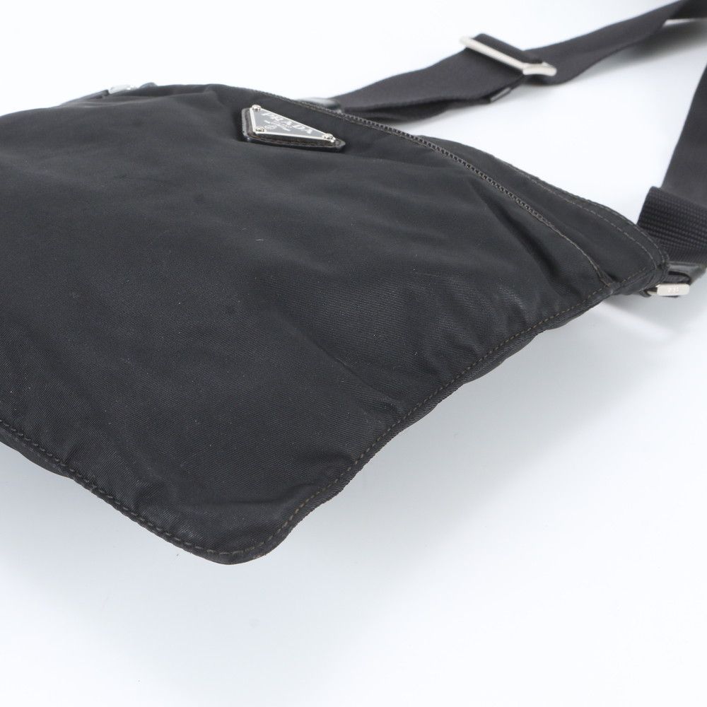 Prada White Tag Tessuto Nylon Triangle Logo Leather Shoulder Bag — view 4