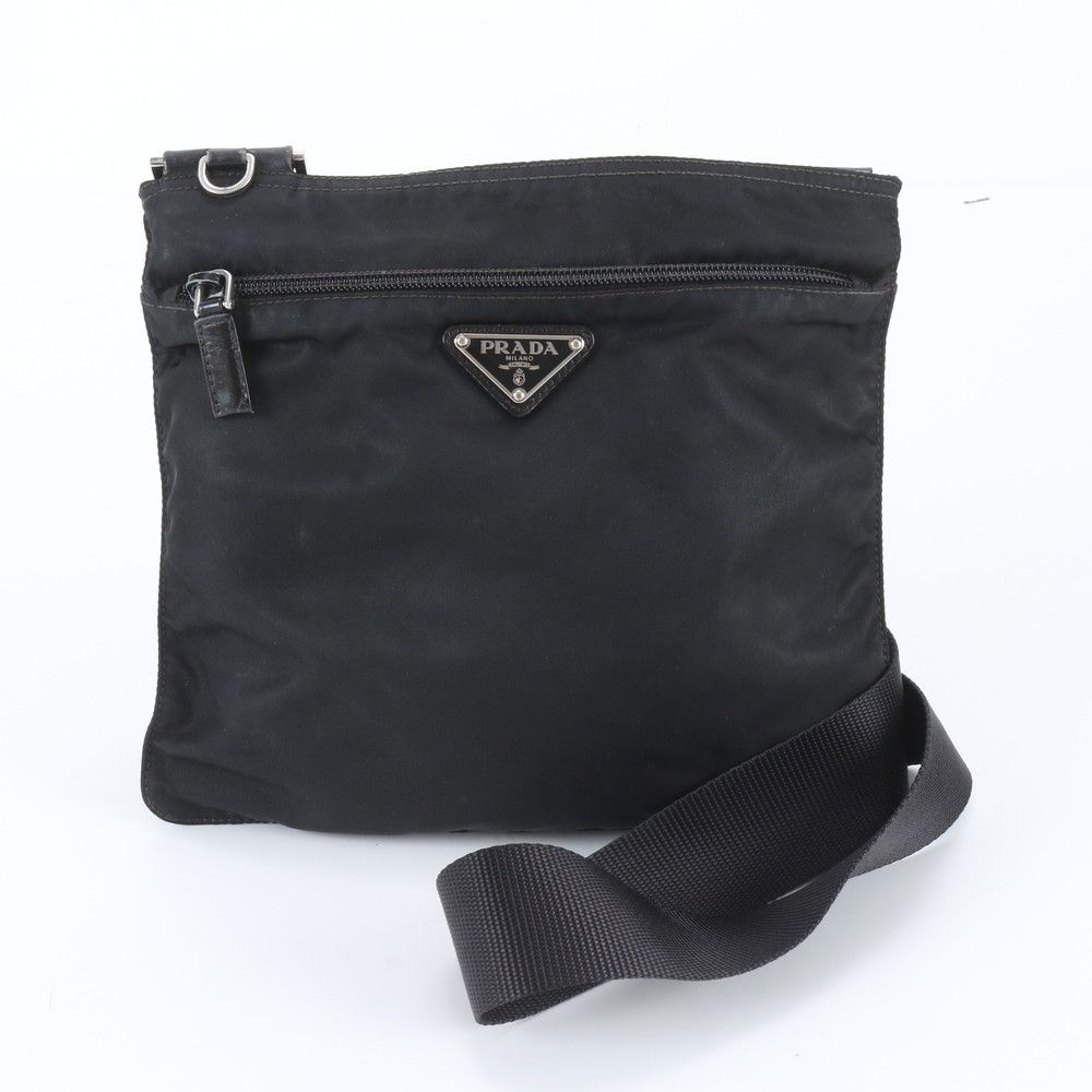 Prada White Tag Tessuto Nylon Triangle Logo Leather Shoulder Bag