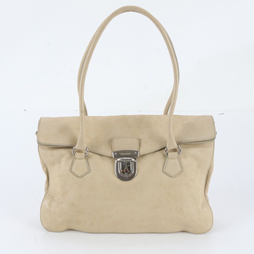 Prada White Tag Triangle Logo Leather Tote