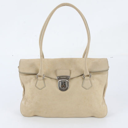 Prada White Tag Triangle Logo Leather Tote