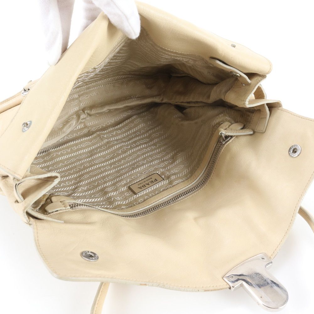Prada White Tag Triangle Logo Leather Tote — view 7