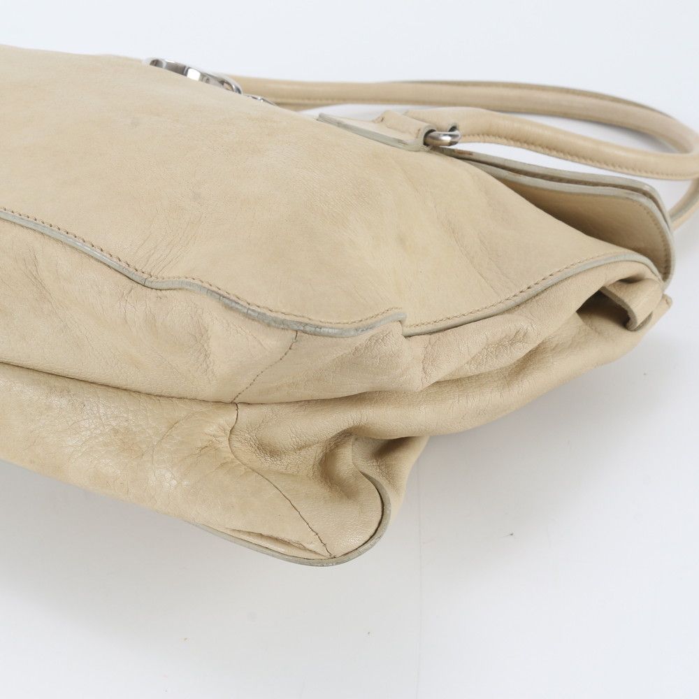 Prada White Tag Triangle Logo Leather Tote — view 4