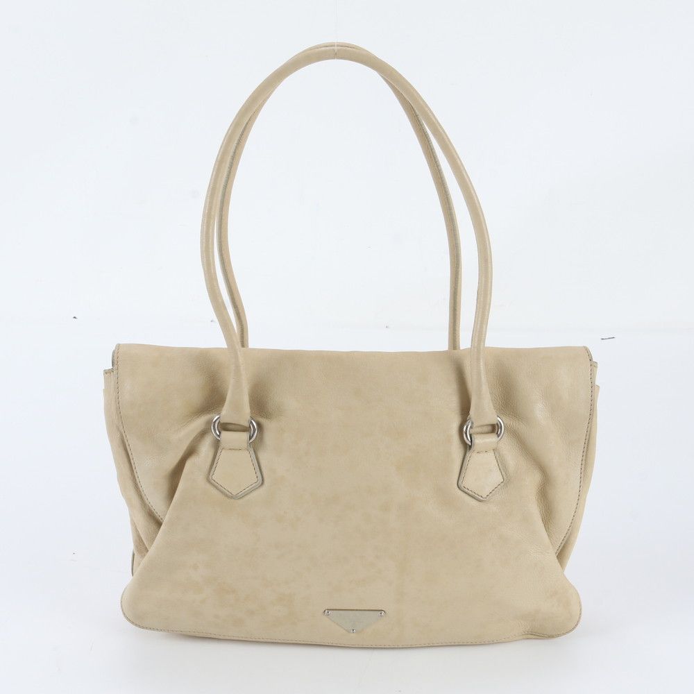 Prada White Tag Triangle Logo Leather Tote — view 3