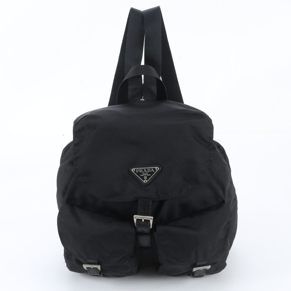 Prada White Tag Tessuto Nylon Triangle Logo Leather Backpack