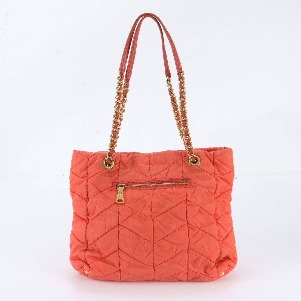 Prada Tessuto Nylon Leather Triangle Logo Chain Shoulder Tote — view 3
