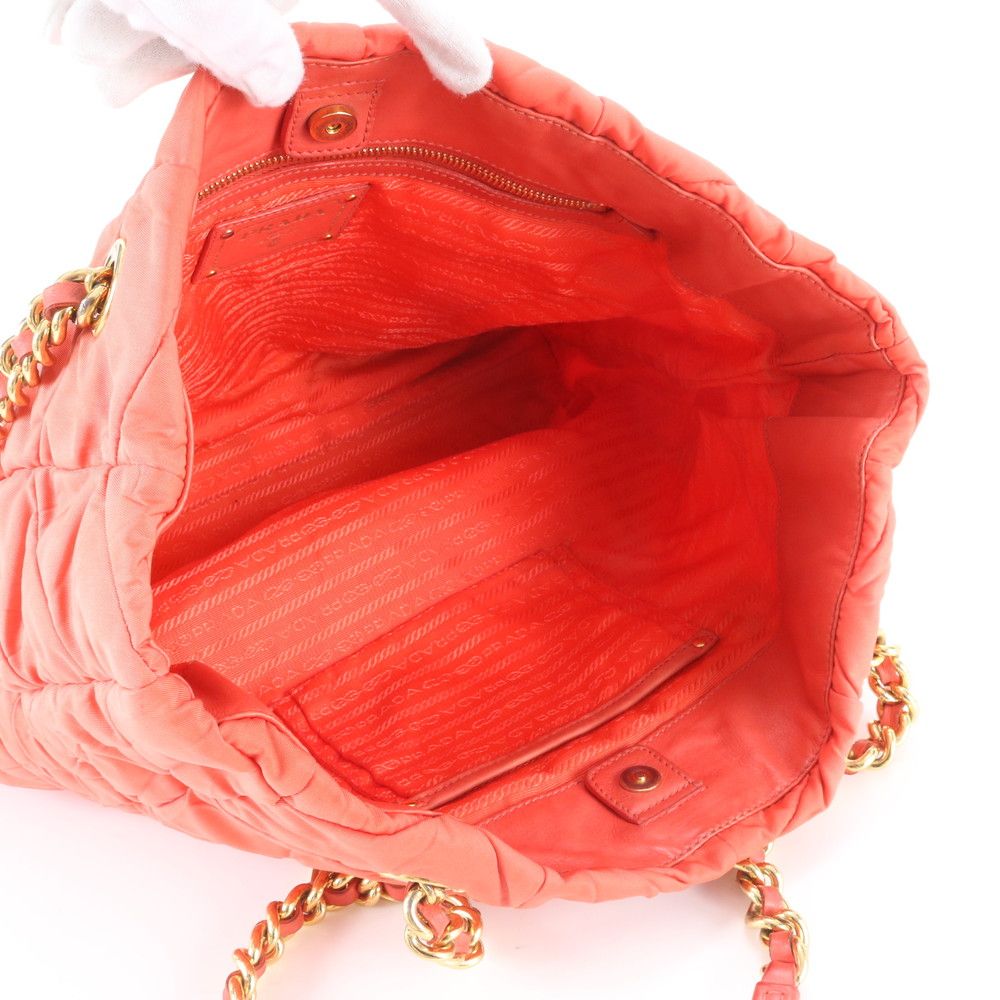 Prada Tessuto Nylon Leather Triangle Logo Chain Shoulder Tote — view 7
