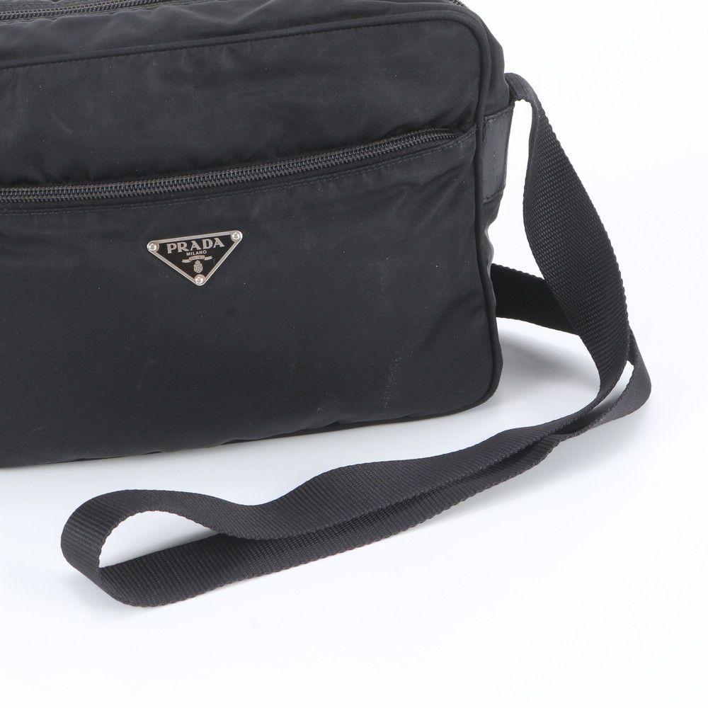 Prada White Tag Tessuto Nylon Triangle Logo Leather Shoulder Bag — view 2