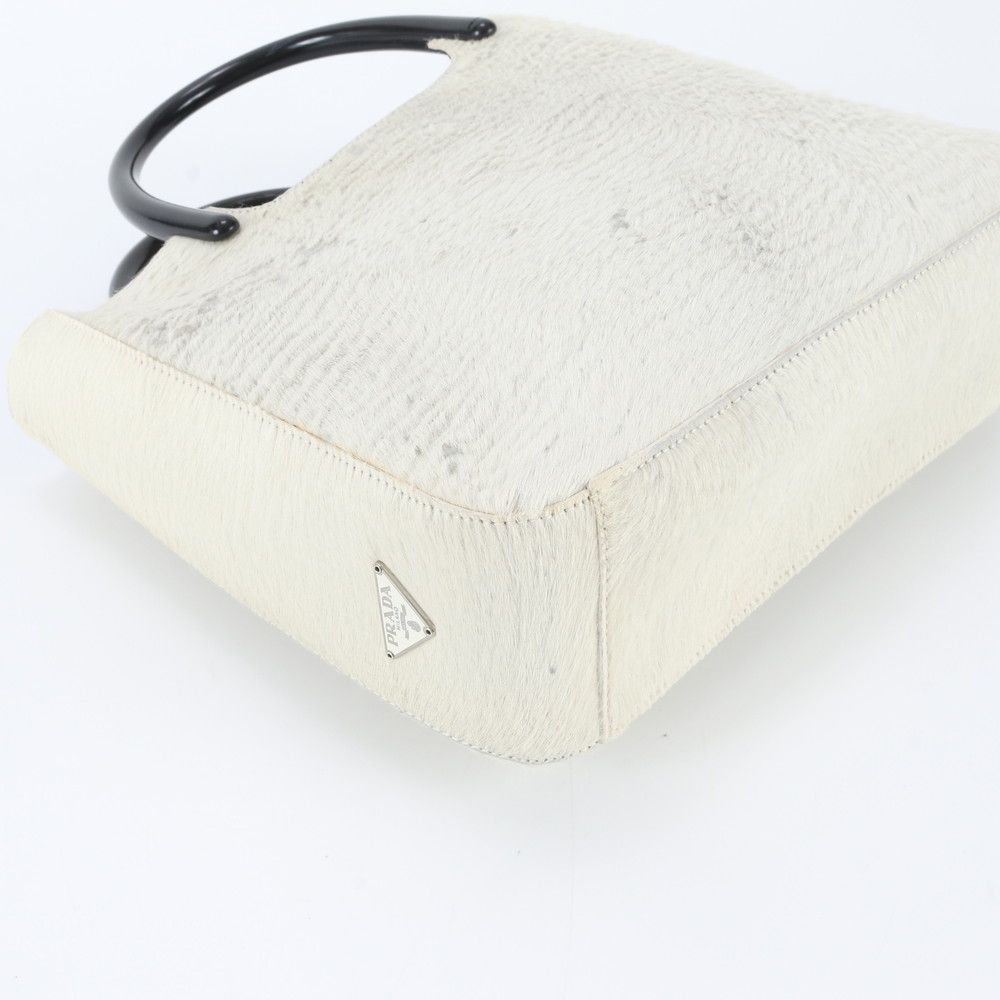 Prada White Tag Triangle Logo Calf Hair Tote — view 5