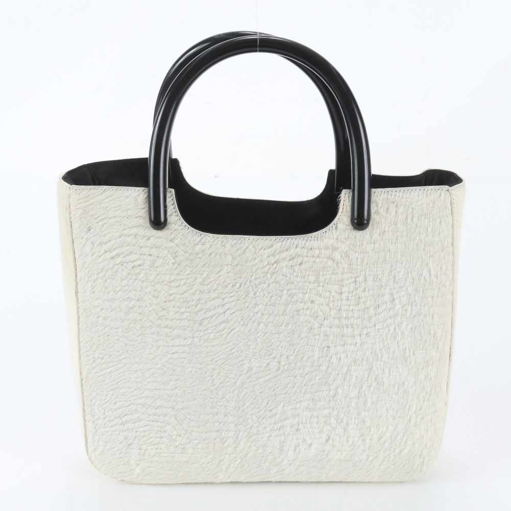 Prada White Tag Triangle Logo Calf Hair Tote — view 3