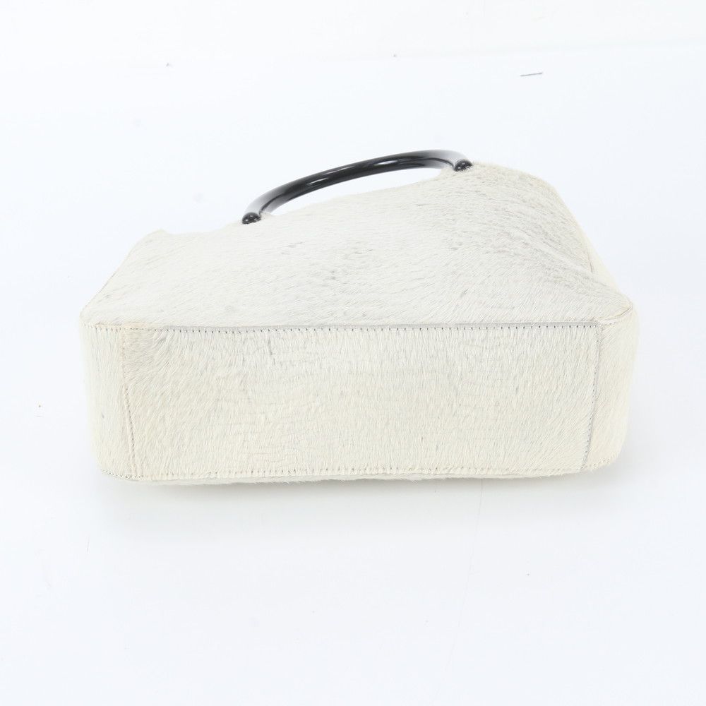 Prada White Tag Triangle Logo Calf Hair Tote — view 6