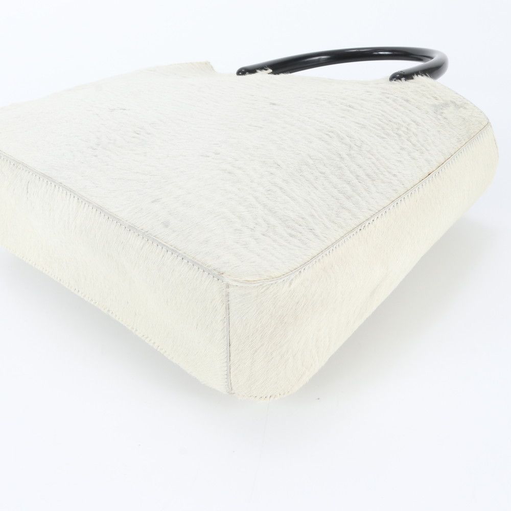 Prada White Tag Triangle Logo Calf Hair Tote — view 4