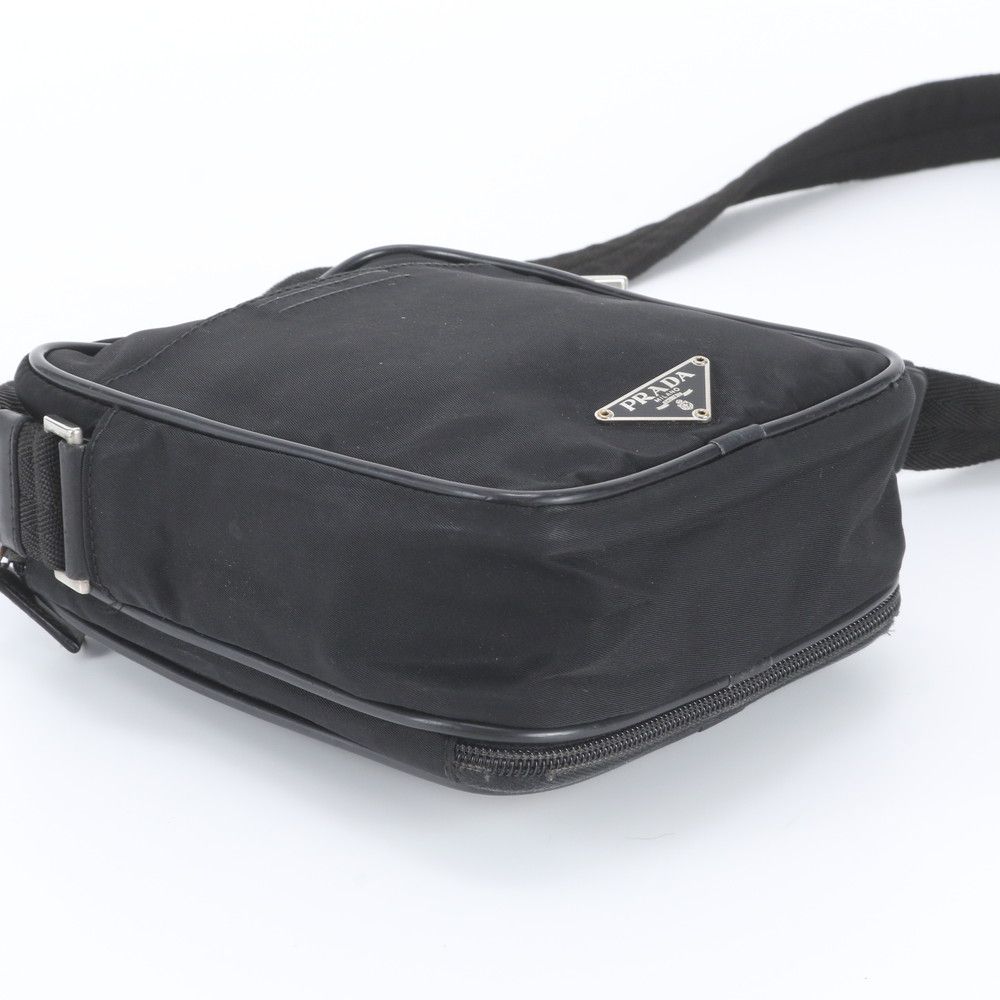 Prada White Tag with Tessuto Nylon Triangle Logo Leather Shoulder Bag — view 5