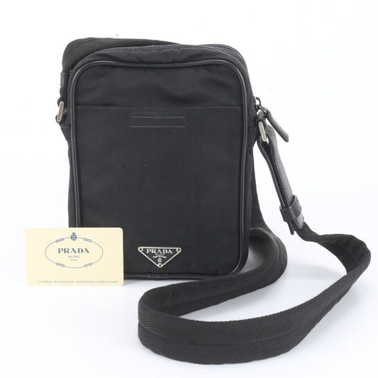 Prada White Tag with Tessuto Nylon Triangle Logo Leather Shoulder Bag