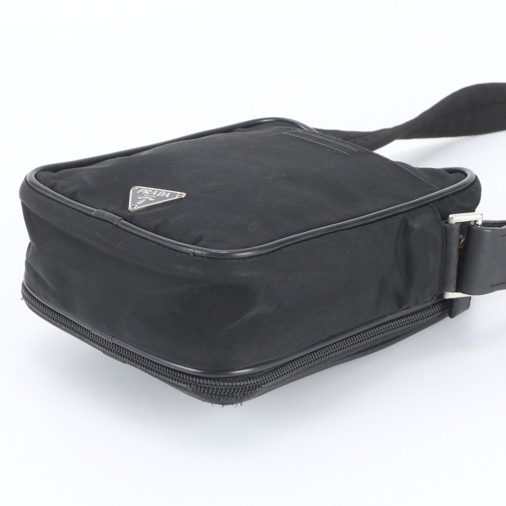 Prada White Tag with Tessuto Nylon Triangle Logo Leather Shoulder Bag — view 4