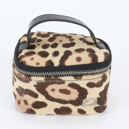 Fendi Calf Hair Leather Leopard Print Vanity Handbag Tote