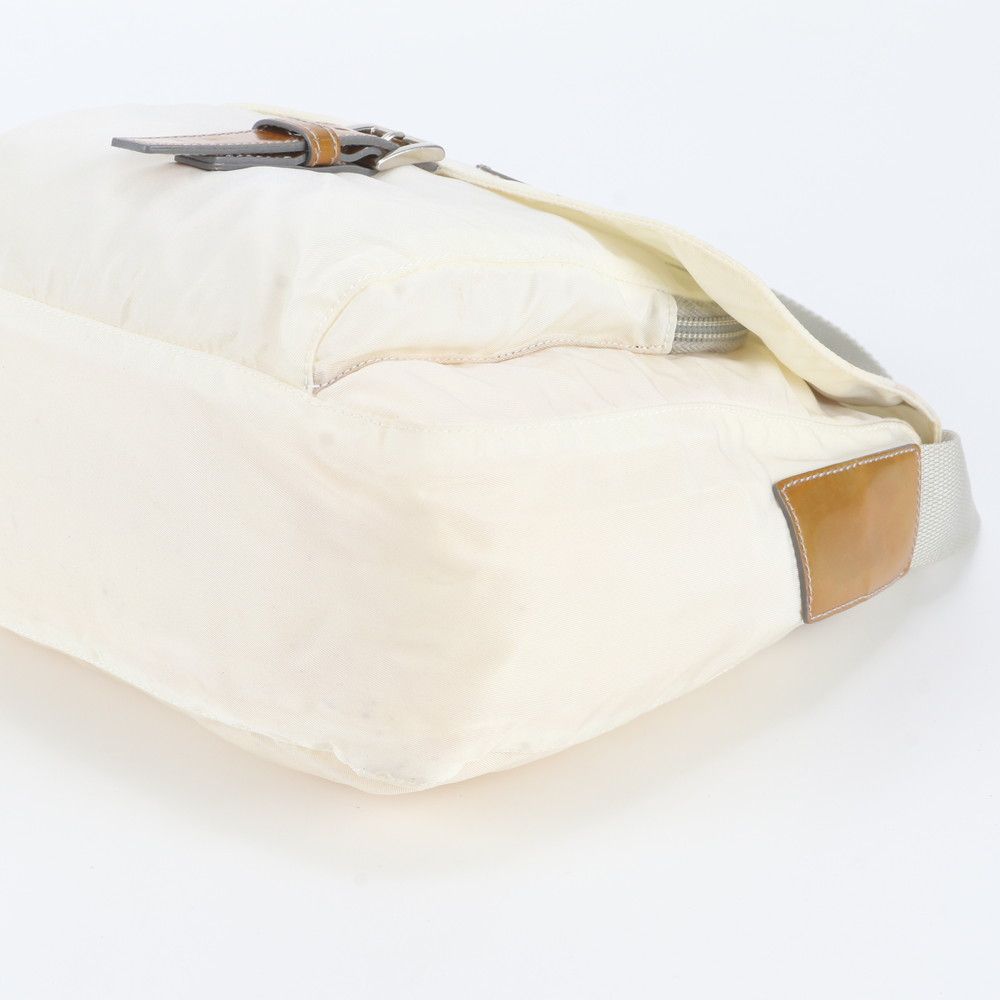 Prada White Tag Tessuto Nylon Triangle Logo Leather Shoulder Bag — view 4