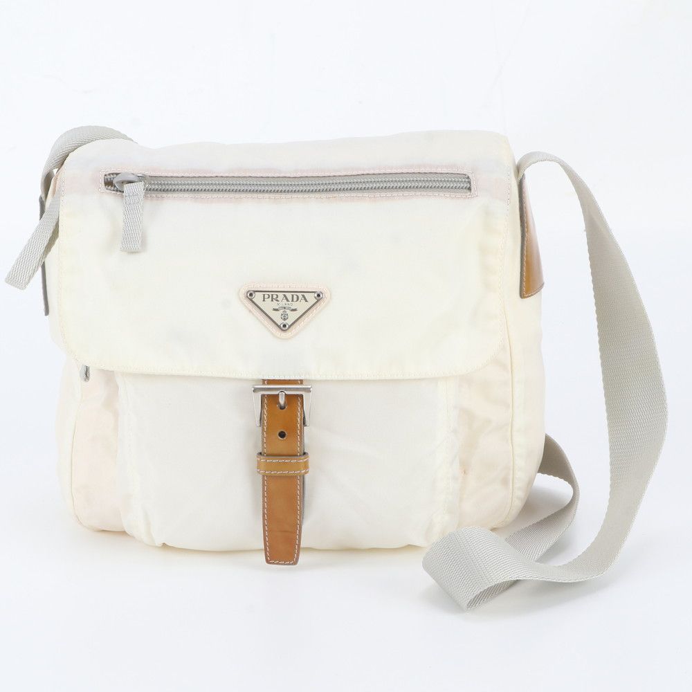 Prada White Tag Tessuto Nylon Triangle Logo Leather Shoulder Bag