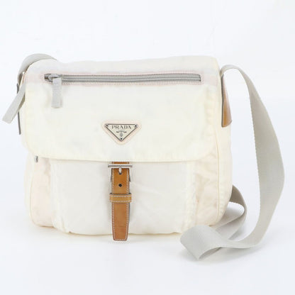 Prada White Tag Tessuto Nylon Triangle Logo Leather Shoulder Bag