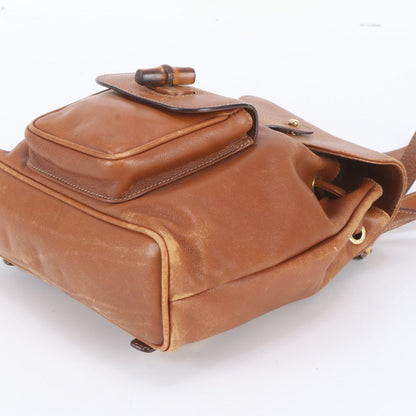 Gucci Vintage Bamboo Leather Backpack Shoulder Bag — view 4