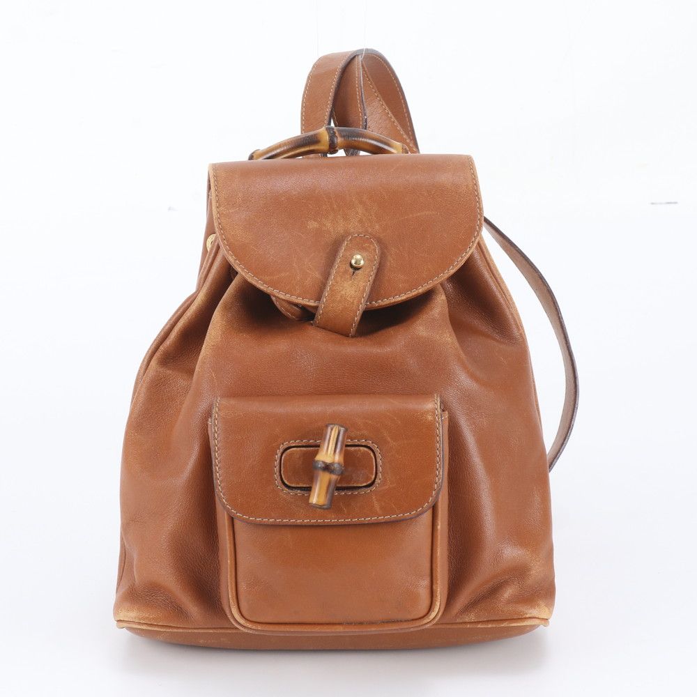 Gucci Vintage Bamboo Leather Backpack Shoulder Bag
