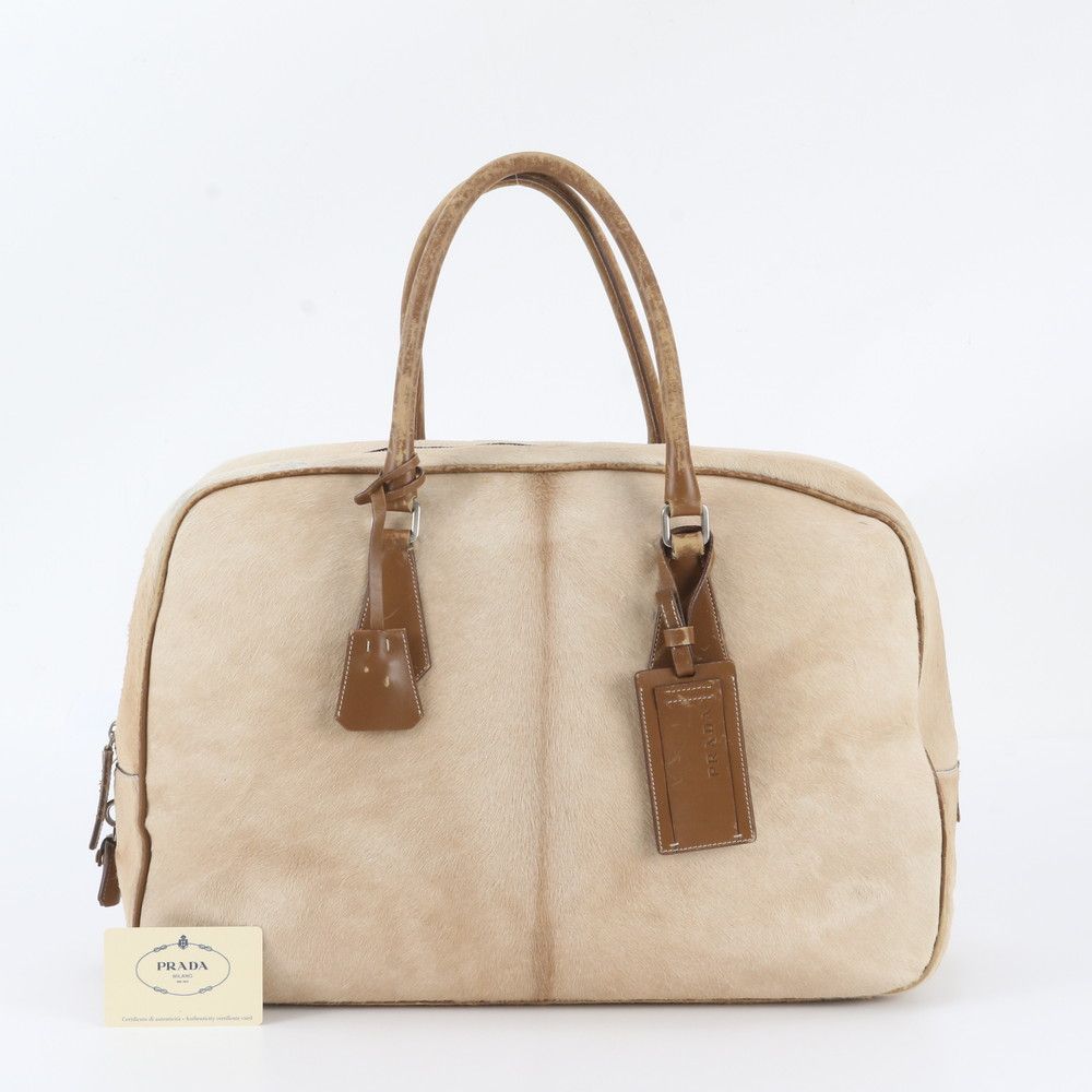 Prada White Tag with Calf Hair Leather Boston Bag
