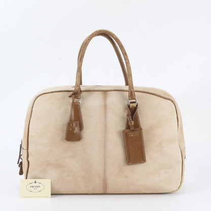 Prada White Tag with Calf Hair Leather Boston Bag