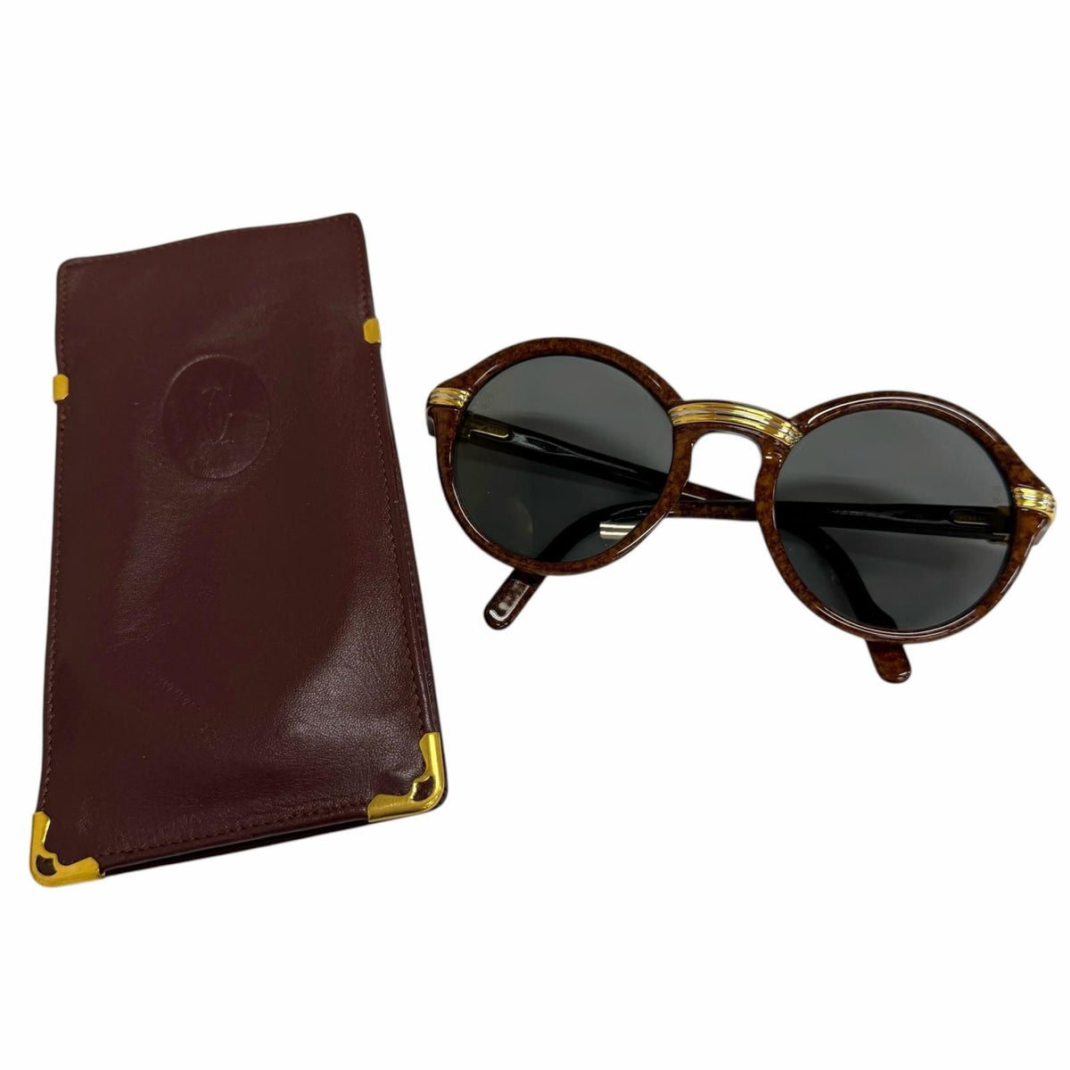 Cartier Vintage 135 Cabriolet Trinity Round Frame Sunglasses Eyewear Brown — view 2