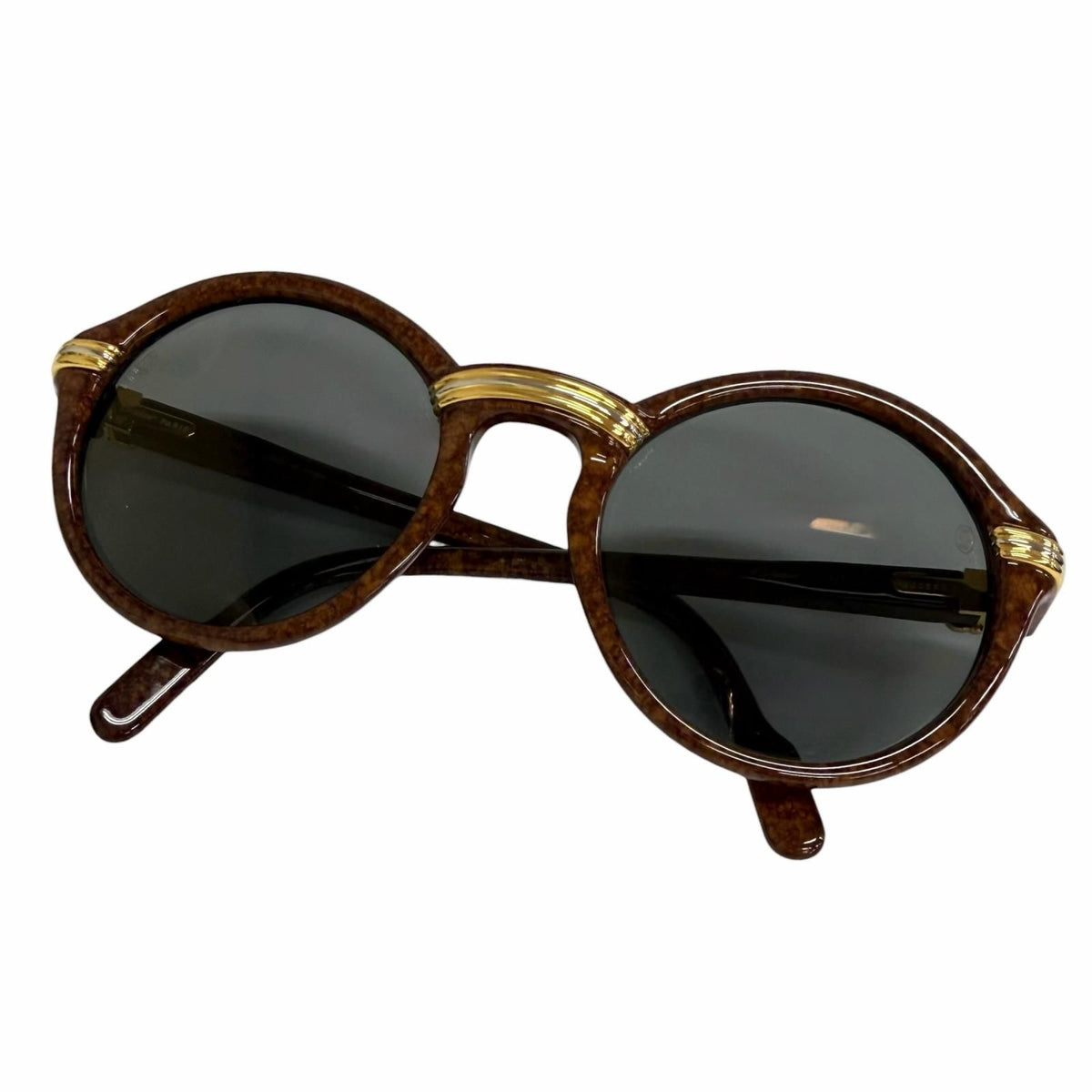 Cartier Vintage 135 Cabriolet Trinity Round Frame Sunglasses Eyewear Brown