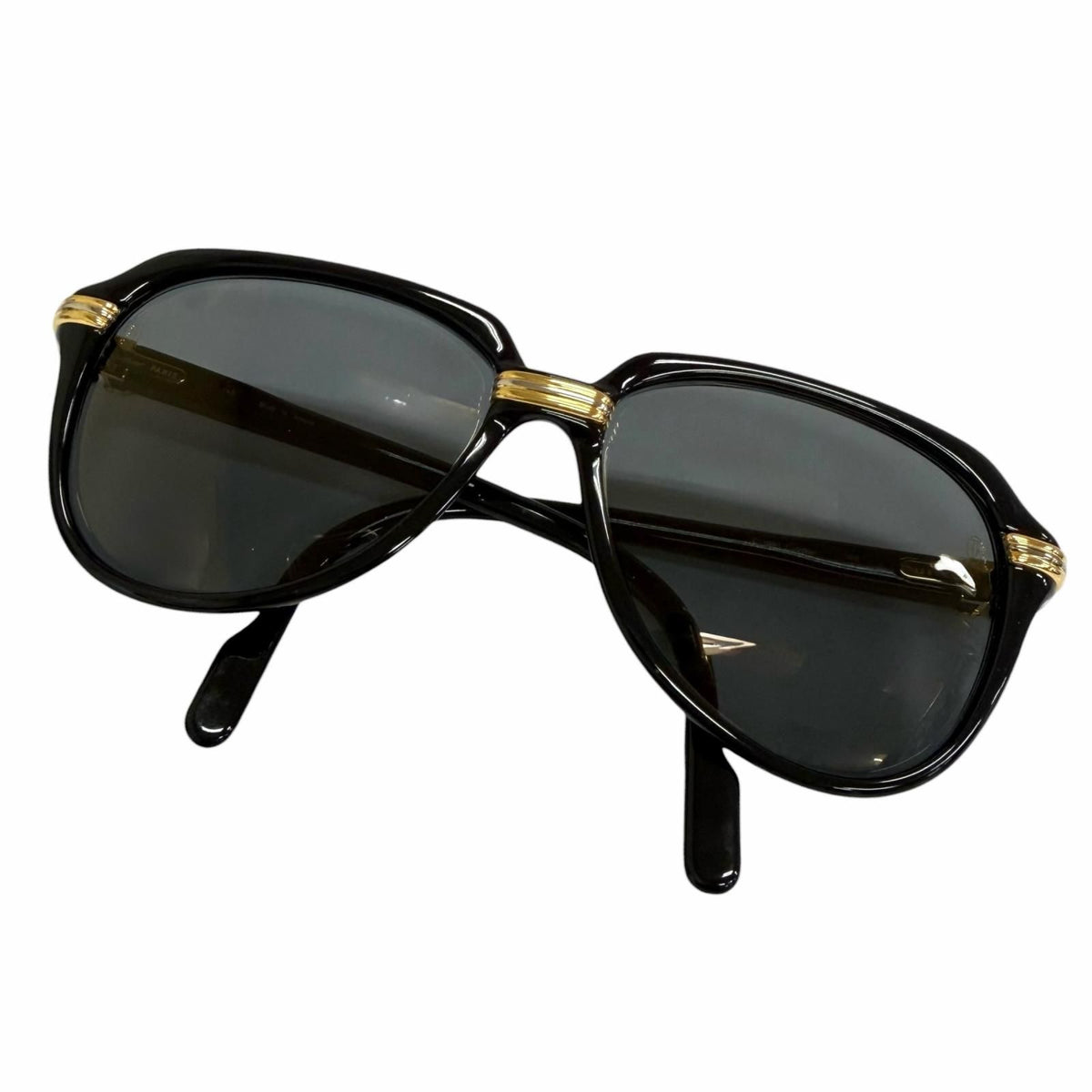 Cartier Vintage 140 Trinity Teardrop Sunglasses Black Gold Gray Lens Eyewear