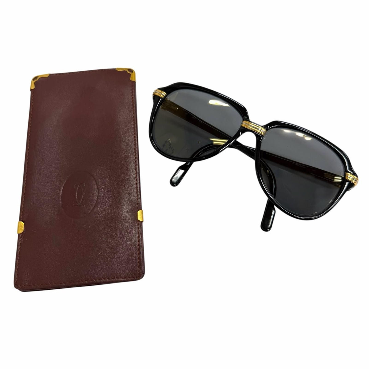 Cartier Vintage 140 Trinity Teardrop Sunglasses Black Gold Gray Lens Eyewear — view 2