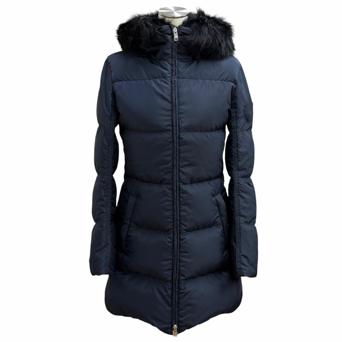 Prada Triangle Logo Sheepskin Fur Zip UP Down Coat Navy 36 Jacket