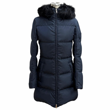 Prada Triangle Logo Sheepskin Fur Zip UP Down Coat Navy 36 Jacket